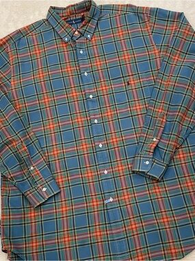 Polo Ralph Lauren Mens 2XLT Plaid Flannel Shirt Classic Fit Blue Multi 2XL Tall